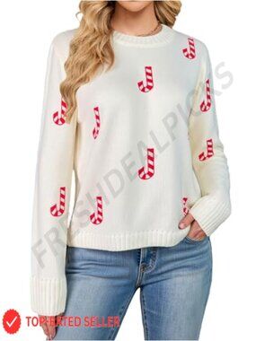 Womens Cute Tree Print Sweater Crewneck Long Sleeve Knit Pullover